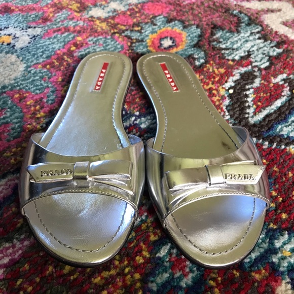 Prada Metallic Slides w/Bow - Picture 6 of 7